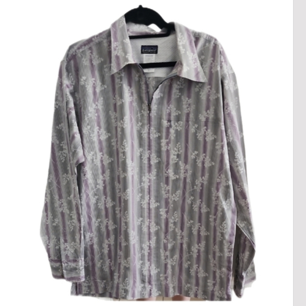 Patagonia Men’s Full Zipper Shirt Floral Stripe Lightweight Long Sleeve
